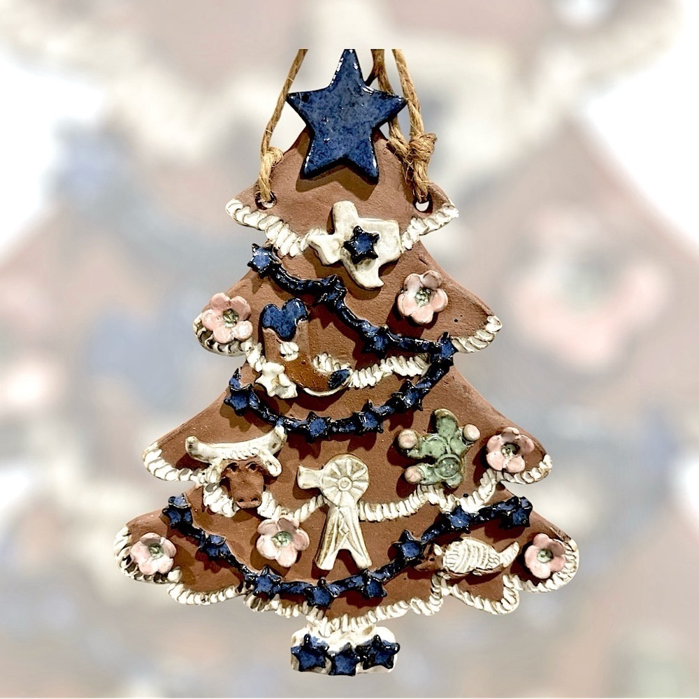 Unique McTee Clay  Large 9.5” Texas Themed Christmas Tree Ornament or Wall Decor